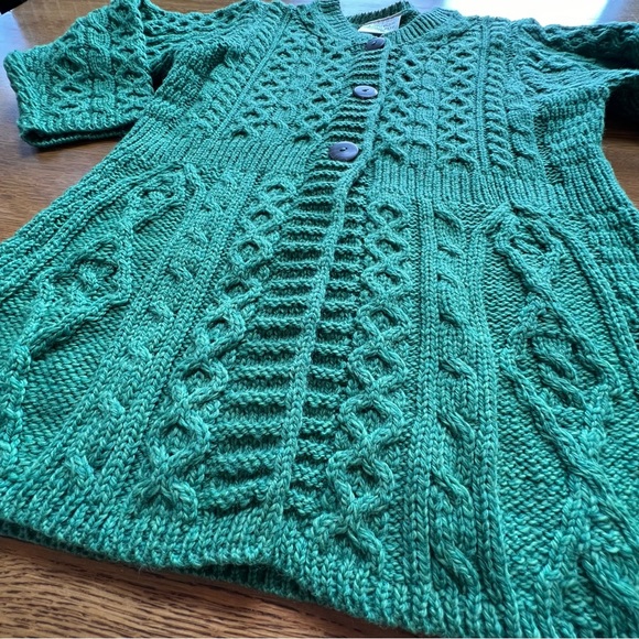 ⭐️ Kilronan Knitwear Sweater Cardigan Fisherman Green Merino 100% Wool Ireland - Picture 4 of 16